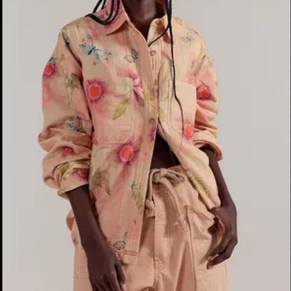 Free People We the Free Petina Garden Printed Buttondown Shirt Peachy Wash Combo